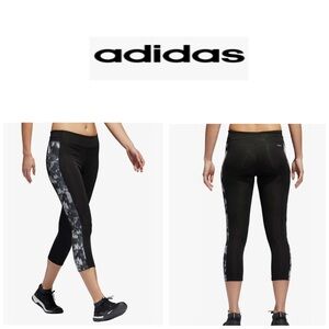 Adidas Black and Grey Patterned Cropped Leggings S